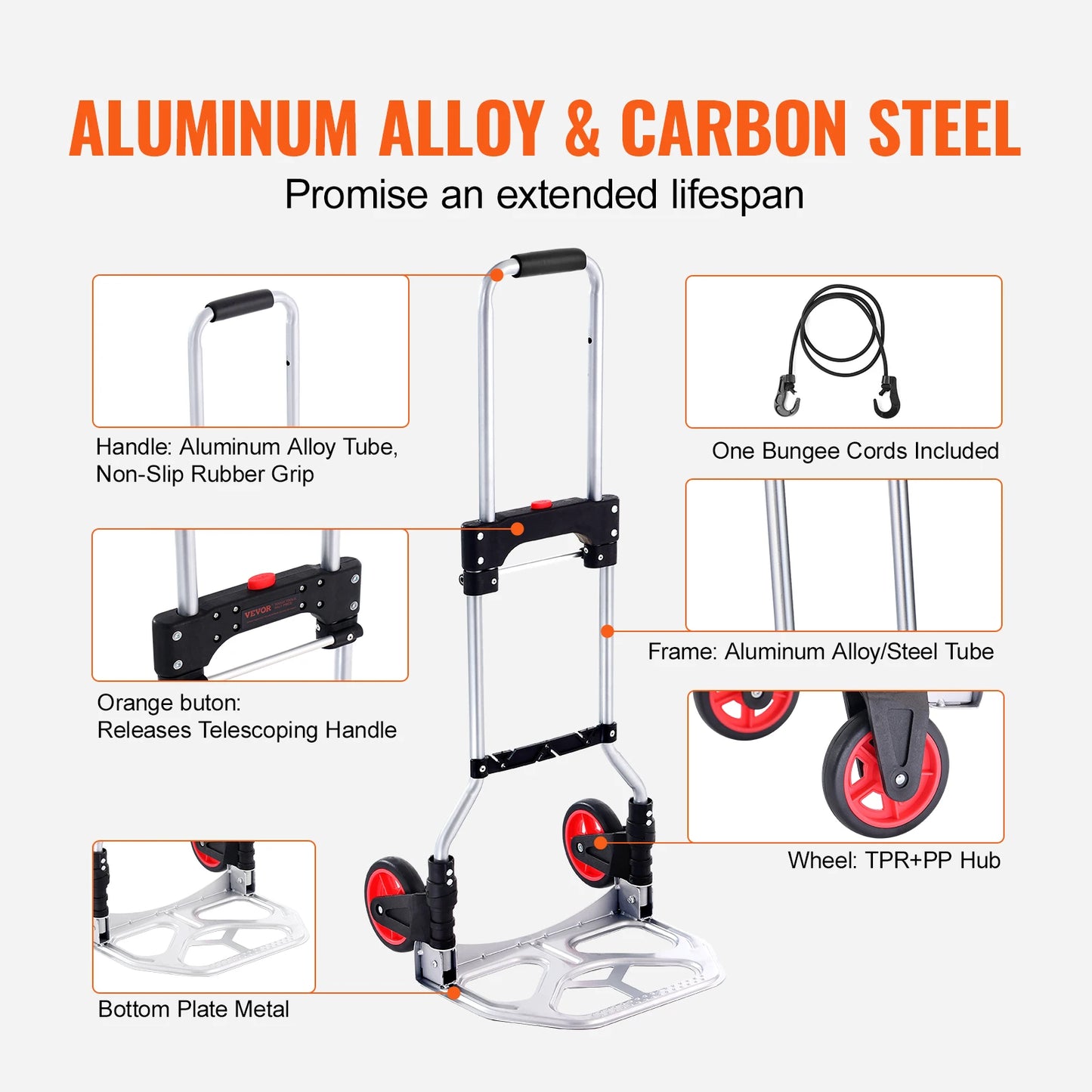 Folding Hand Truck Dolly Aluminum Stair Climbing Cart with Telescoping Handle Luggage