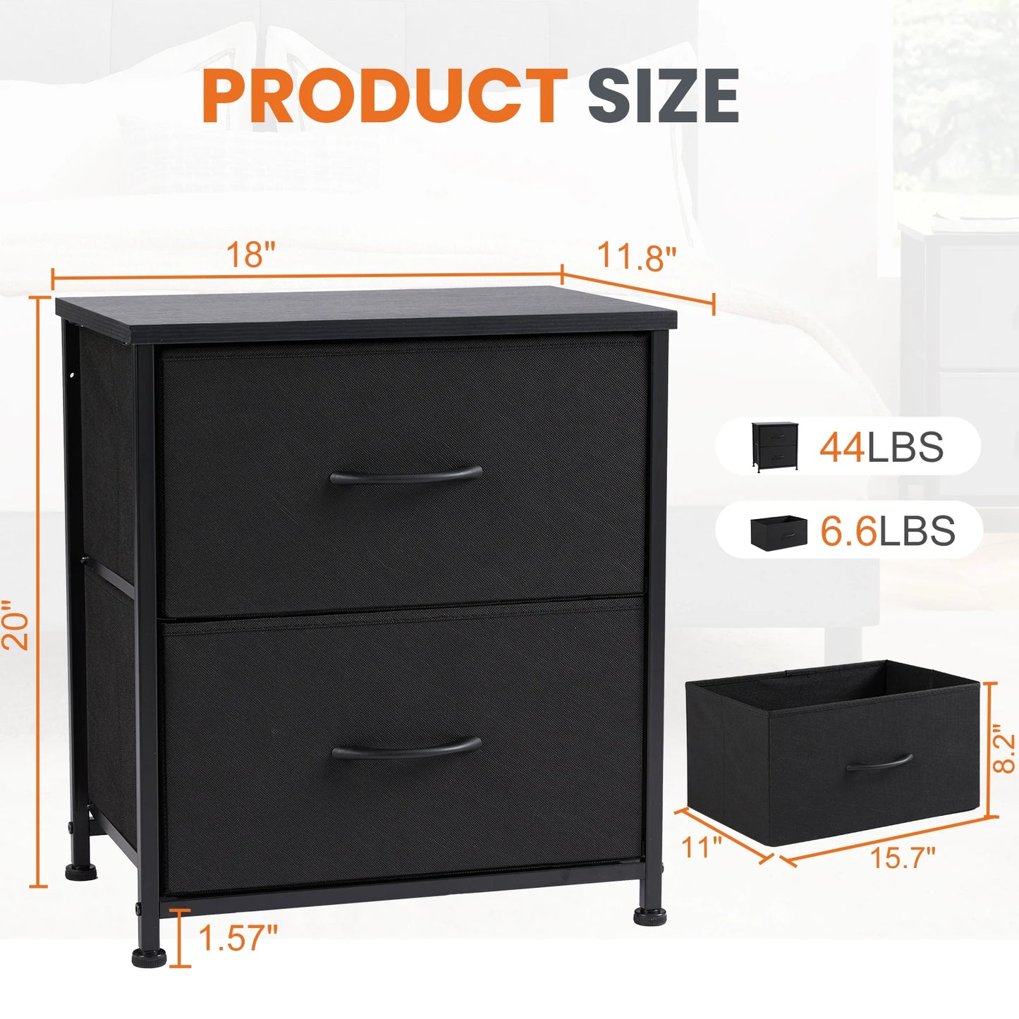 Bedroom Nightstand With 2 Fabric Drawers