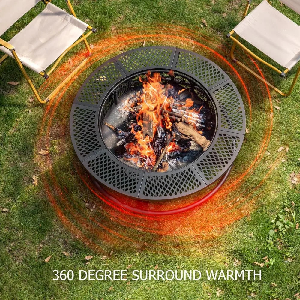 36 Inch Fire Pit with Cooking Grill, Outdoor Wood Burning Firepit with Lid
