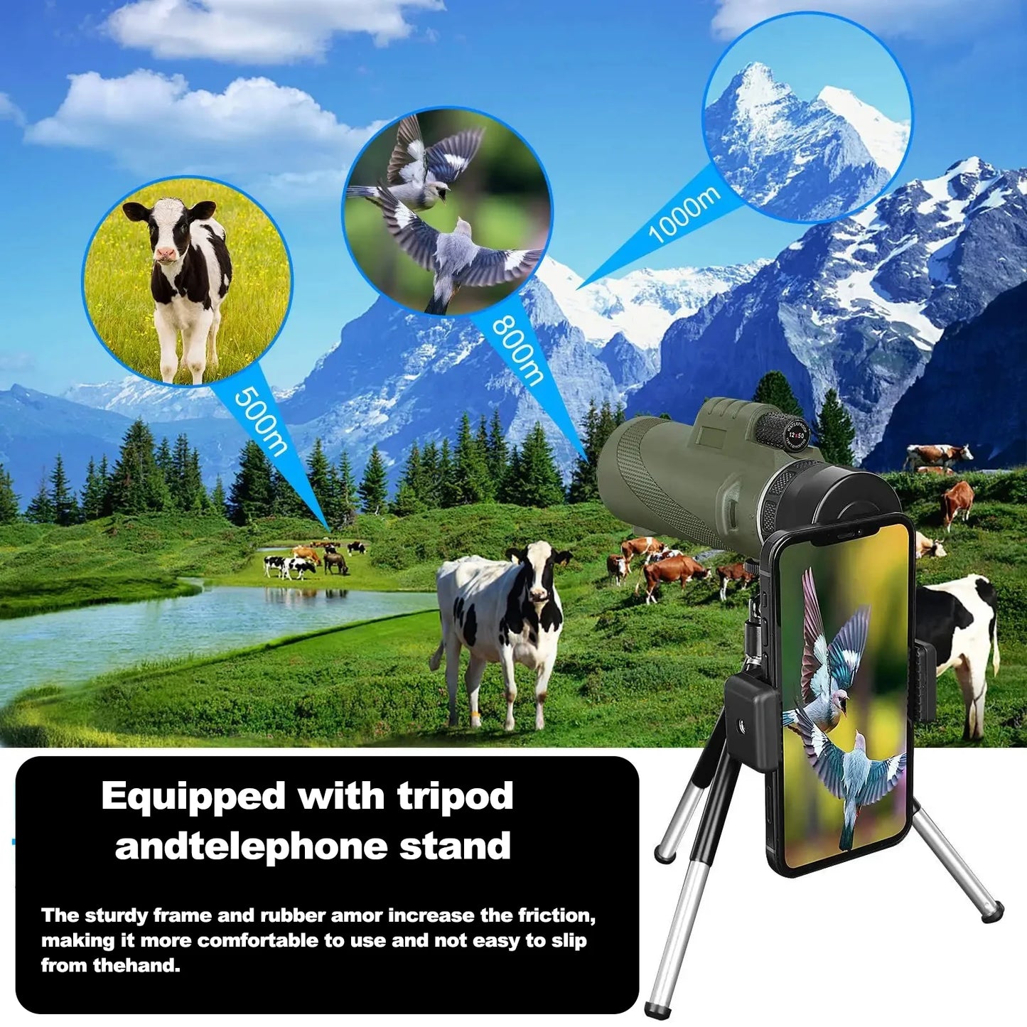 Portable HD Telescope 80x100 Zoom Compact Folding Telescope