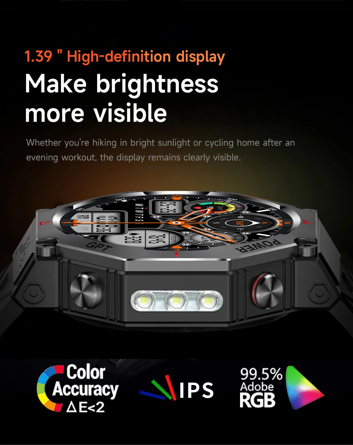 Military-Grade GPS Smart Watch Waterproof IP69K with Compass, Altimeter & Bluetooth Calling