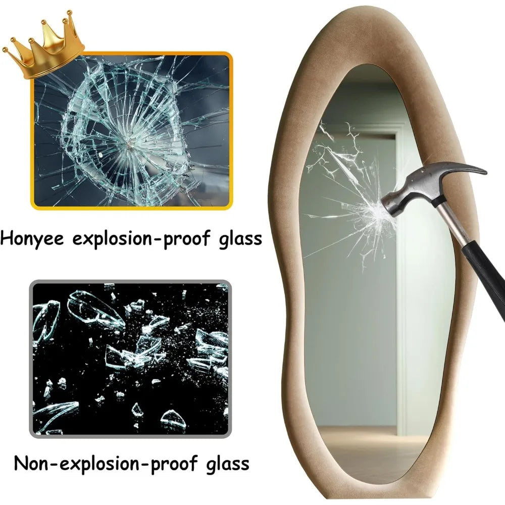 Artistic Wavy Edge Full Body Mirror – Leaning or Wall Mounted, 63x24 Inch