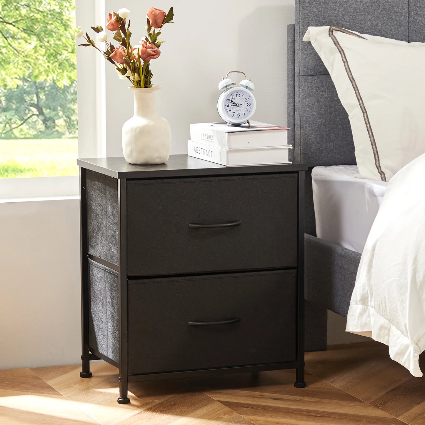 Bedroom Nightstand With 2 Fabric Drawers