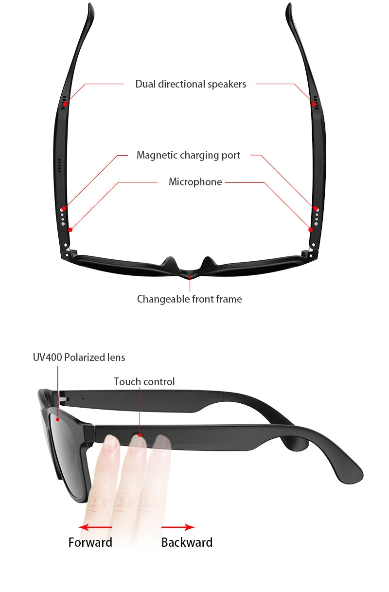Bluetooth Smart Glasses with Built-in Speakers & Hands-Free Calling