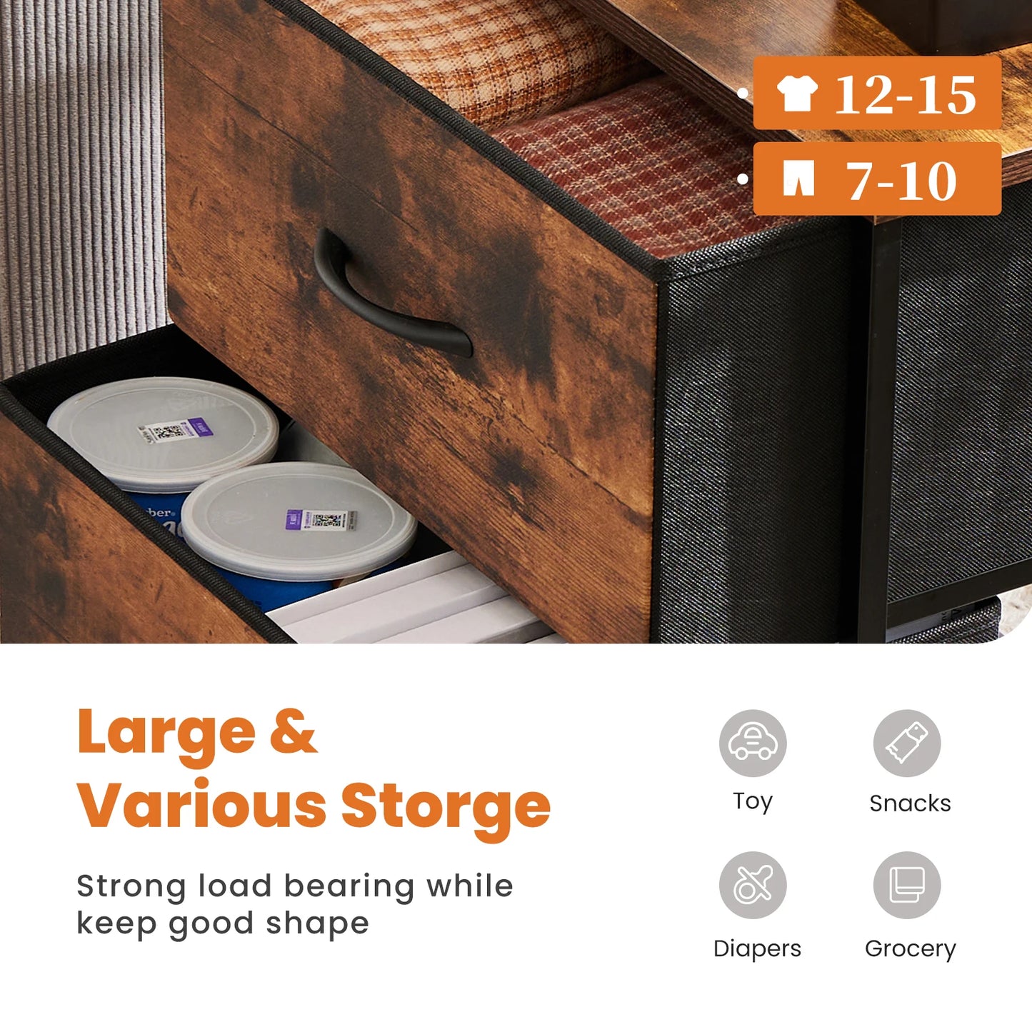 Bedroom Nightstand With 2 Fabric Drawers