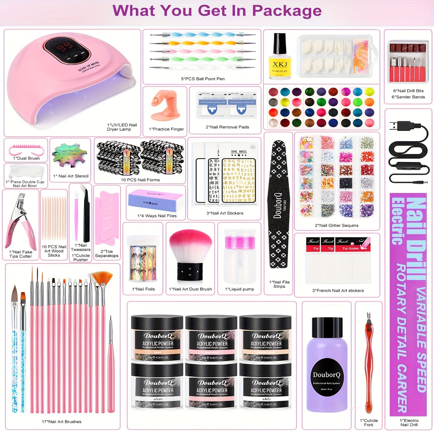 Acrylic Nail Kit with Drill & UV Light - Professional Starter Set