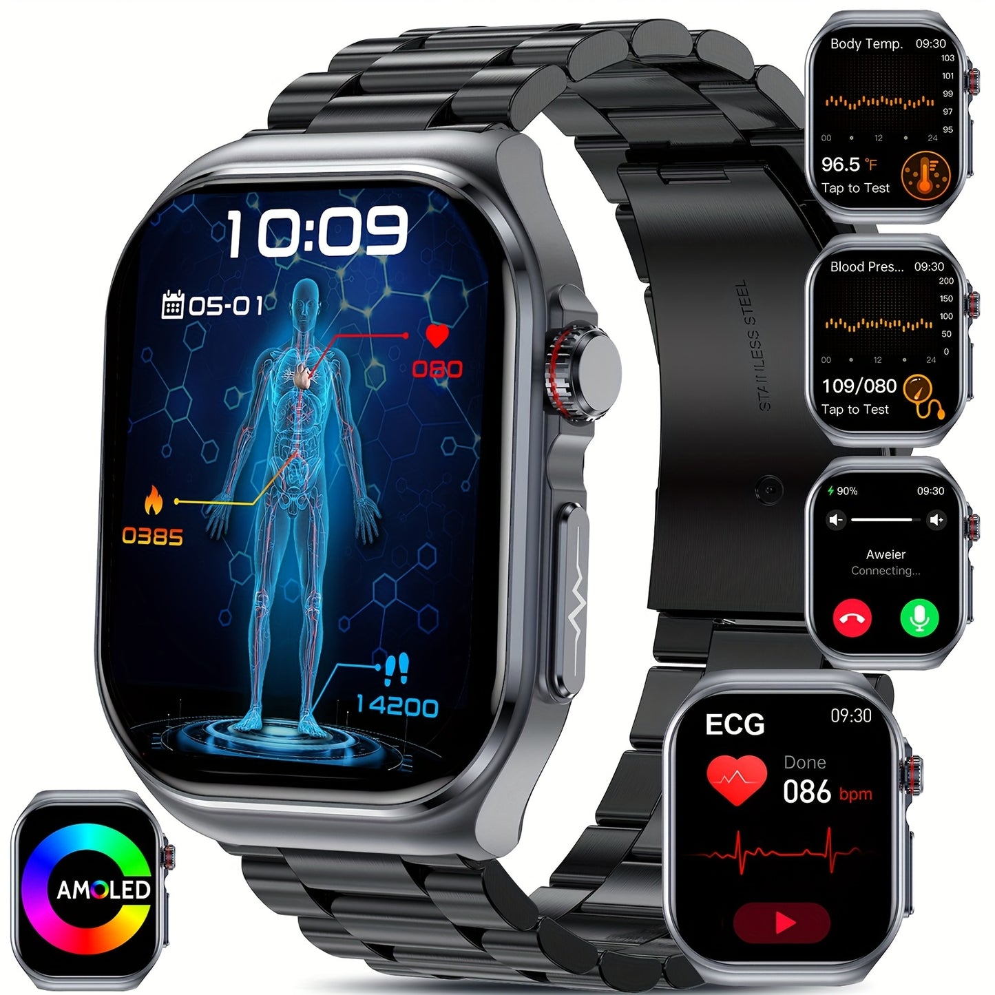Smartwatch 2.04" AMOLED Display with 530mAh Battery & Wireless Calls