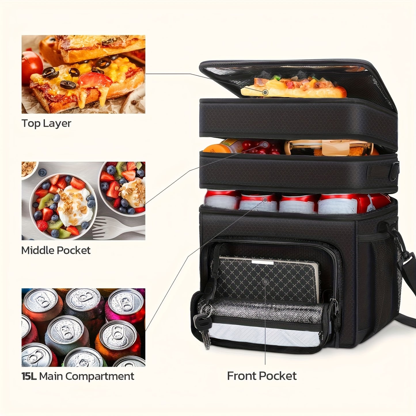Insulated Lunch Cooler Bag - Leakproof with Multiple Compartments