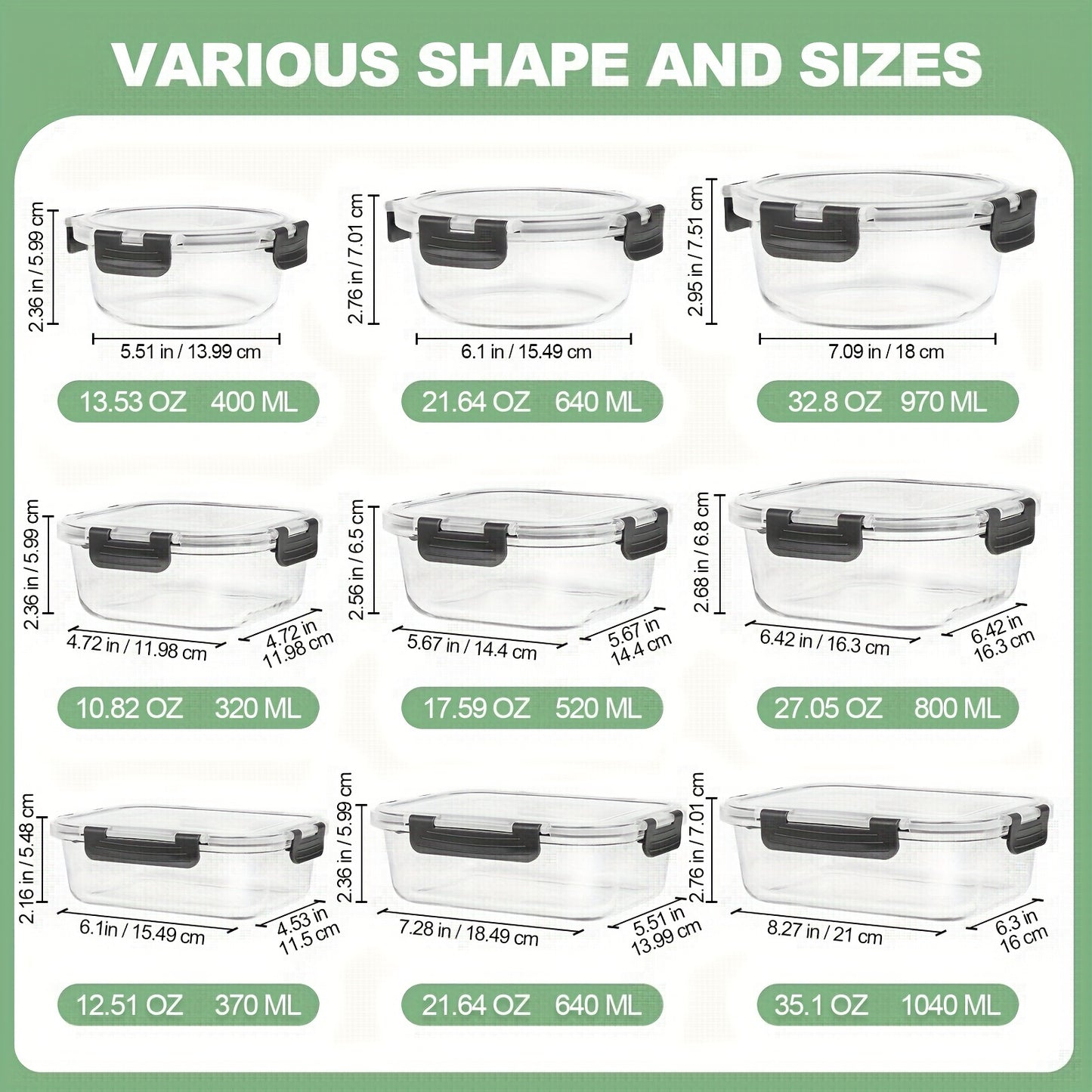 12-Piece Glass Food Storage Containers with Airtight Lids - Meal Prep Set
