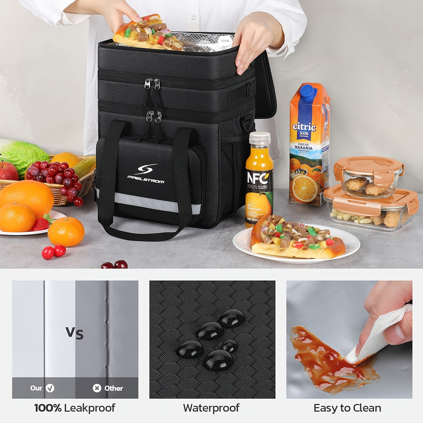 Insulated Lunch Cooler Bag - Leakproof with Multiple Compartments