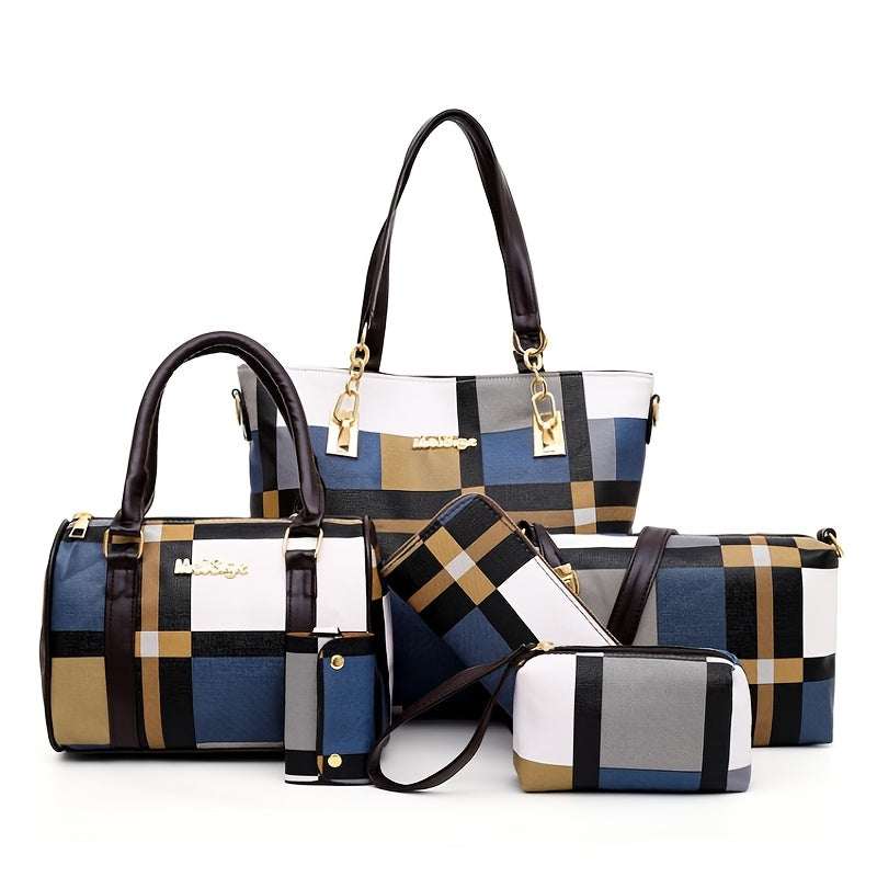 6-Piece Women's Handbag Set - Leather Tote Shoulder Crossbody Bags with Wallet