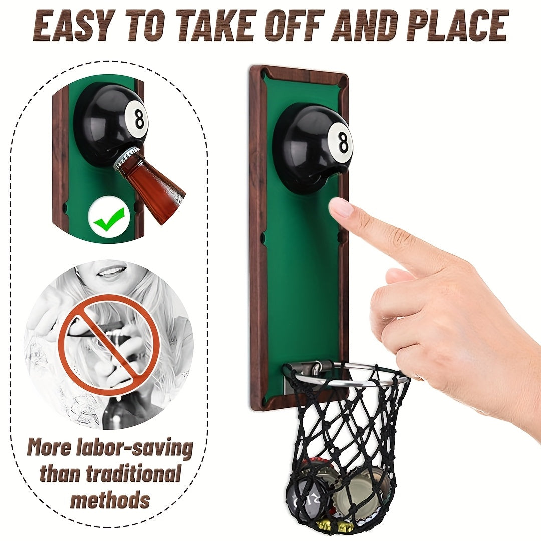 Magnetic Billiard Bottle Opener with Cap Collector
