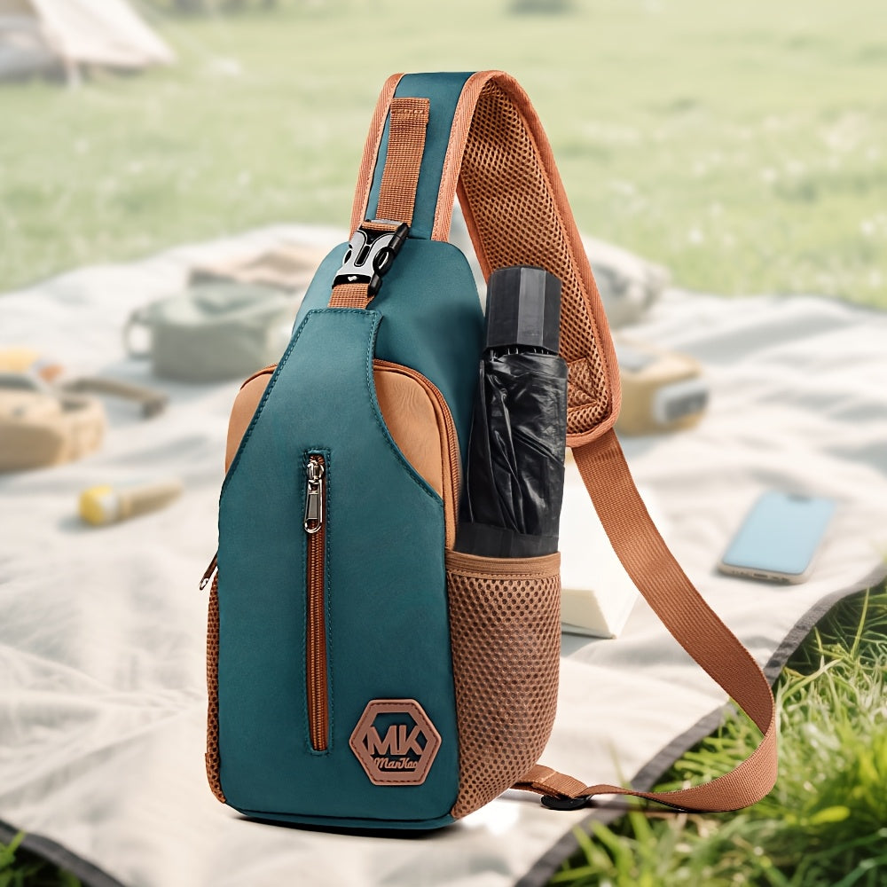 Nylon Crossbody Bag - Adjustable Strap with Zipper Closure