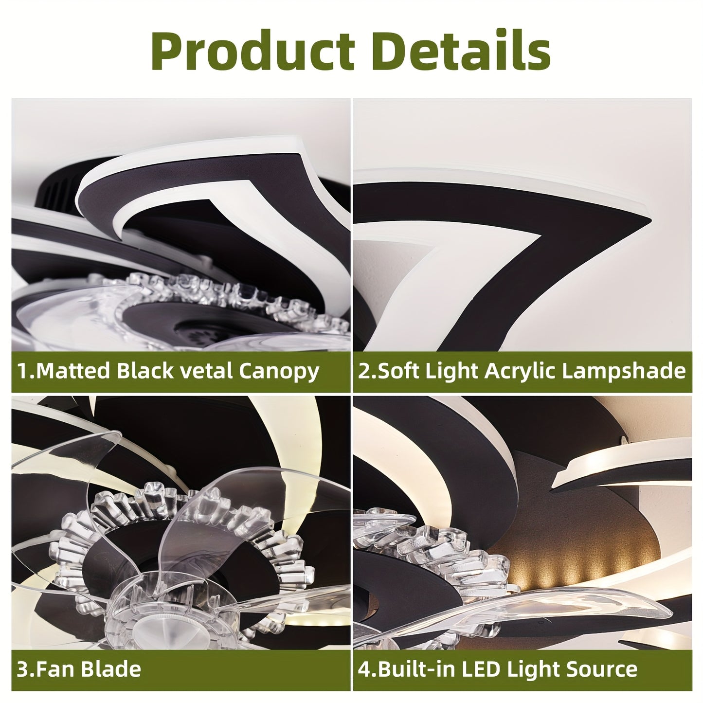 27" Low Profile Ceiling Fan with Light | 6 Speeds, 3 Color Dimmable Remote & App