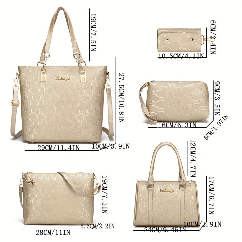 5-Piece Handbag Set - Tote Satchel Crossbody Shoulder & Wallet