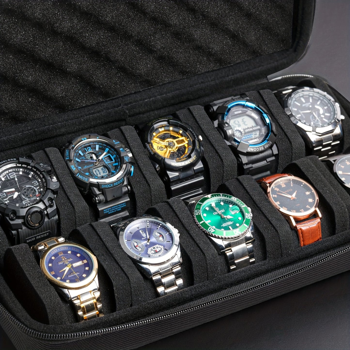 10 Slot Watch Storage Case Hard Shell with Secure Zipper