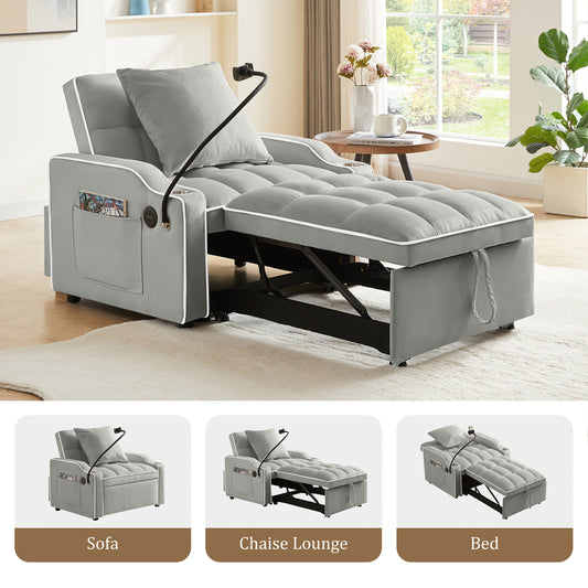 3-in-1 Sleeper Sofa Chair Bed - Adjustable Recliner with USB Ports