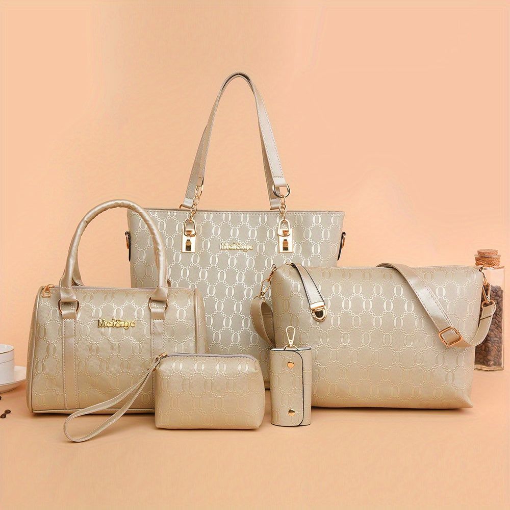 5-Piece Handbag Set - Tote Satchel Crossbody Shoulder & Wallet