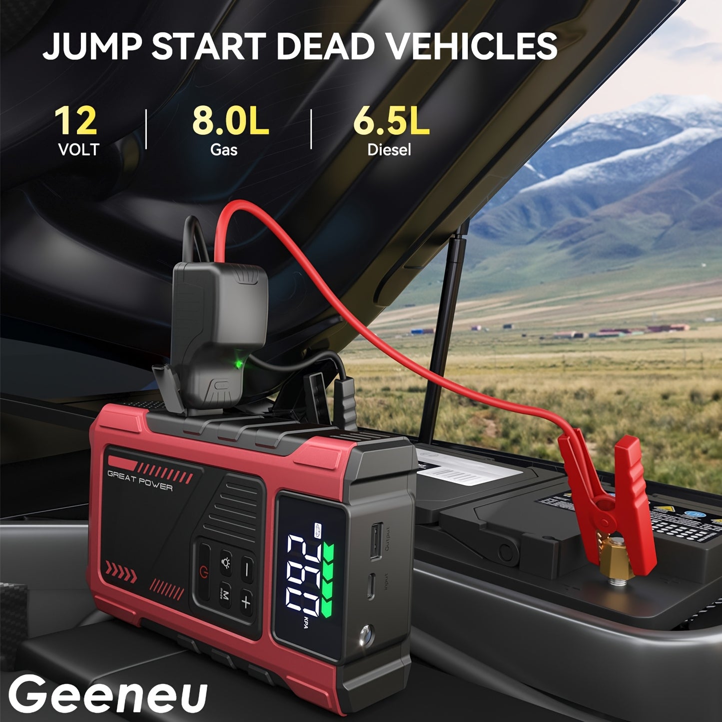 Portable Car Jump Starter with Air Compressor - 150 PSI Tire Inflator