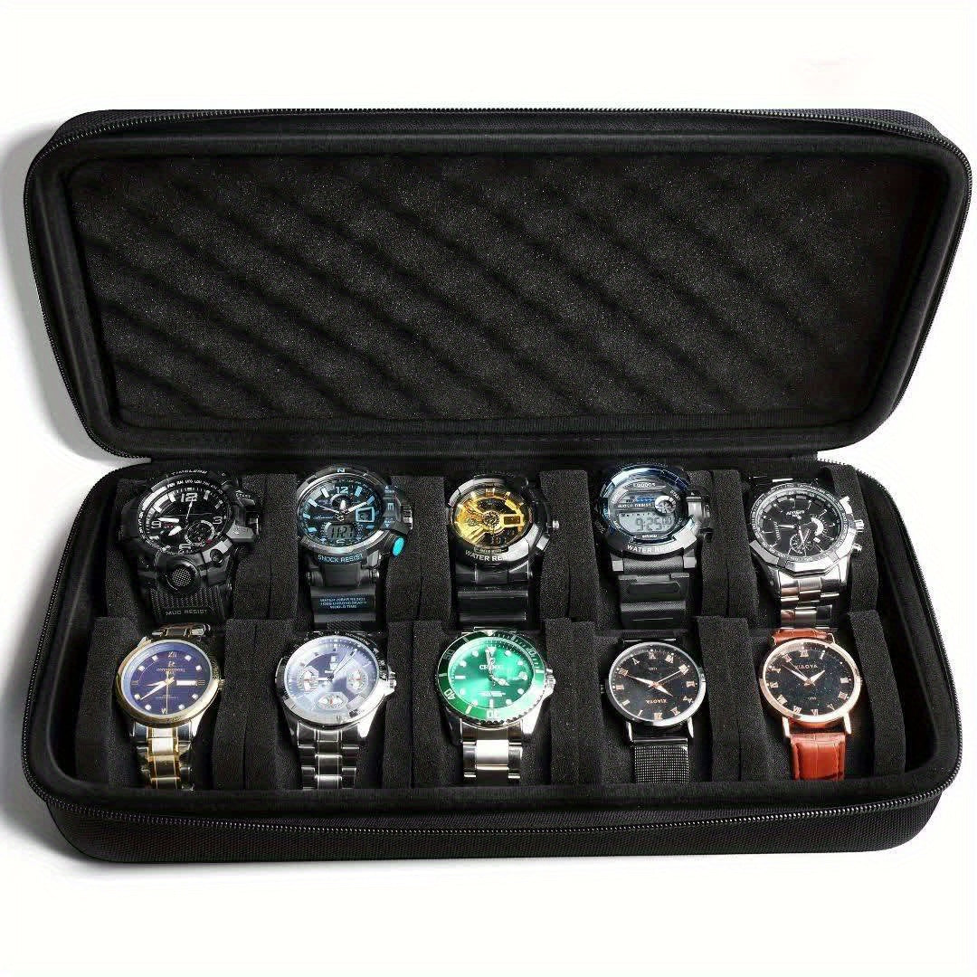 10 Slot Watch Storage Case Hard Shell with Secure Zipper