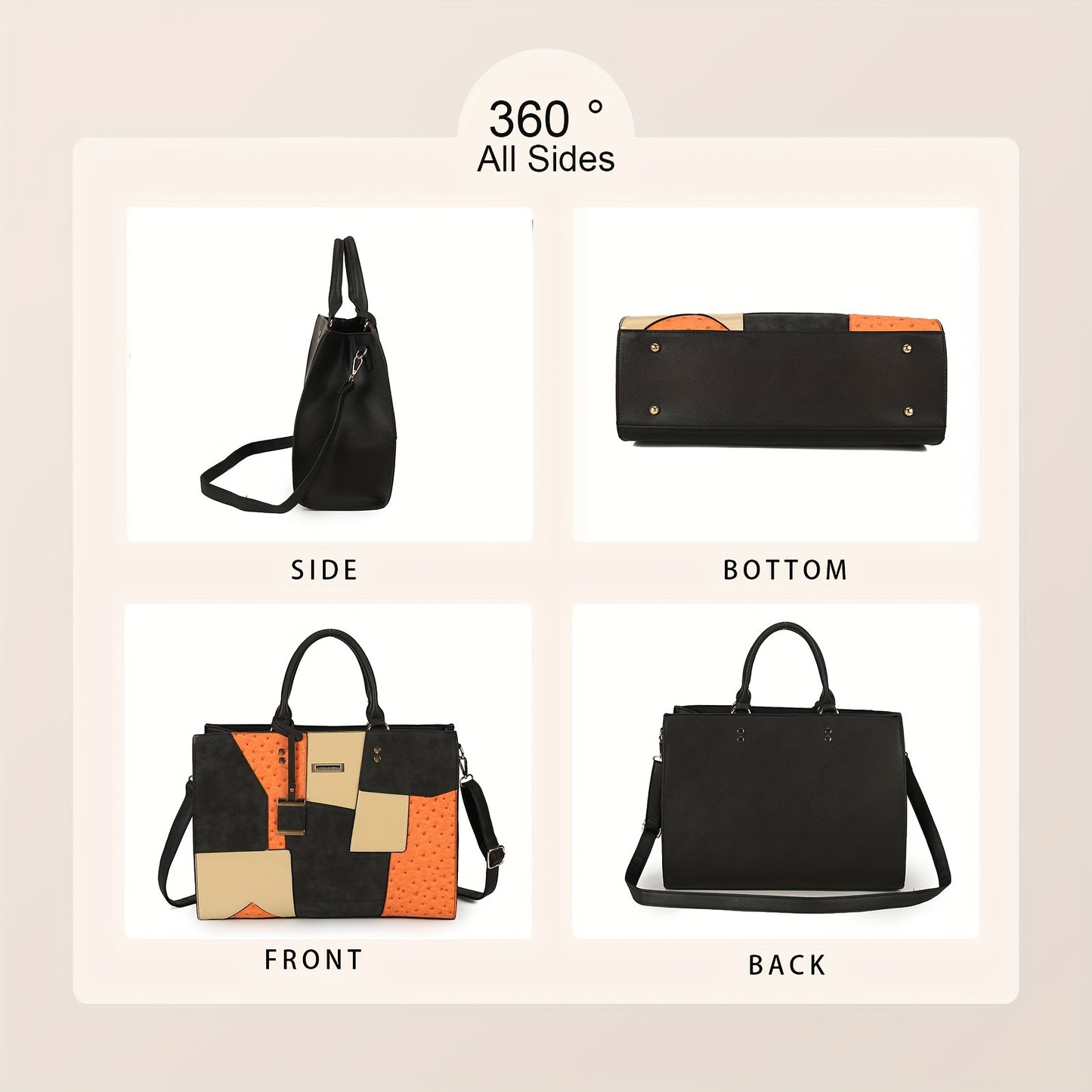 Large Capacity Color Block Handbag