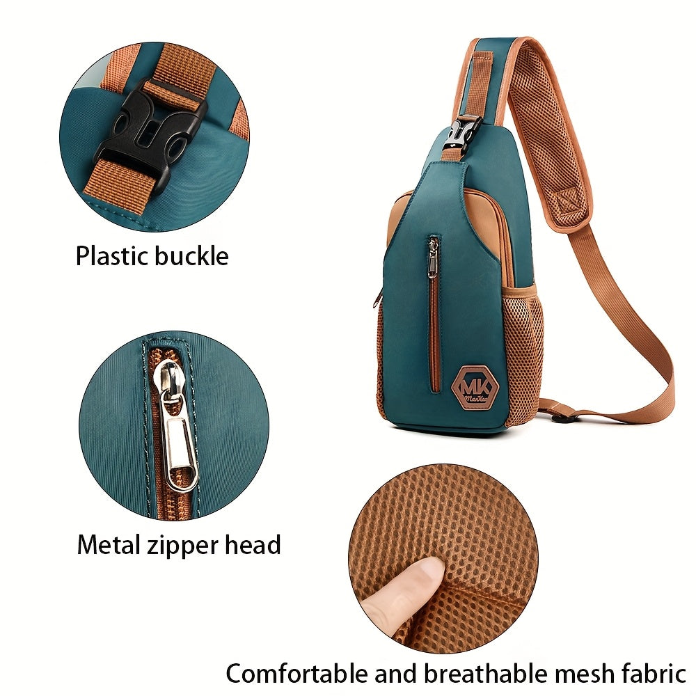 Nylon Crossbody Bag - Adjustable Strap with Zipper Closure