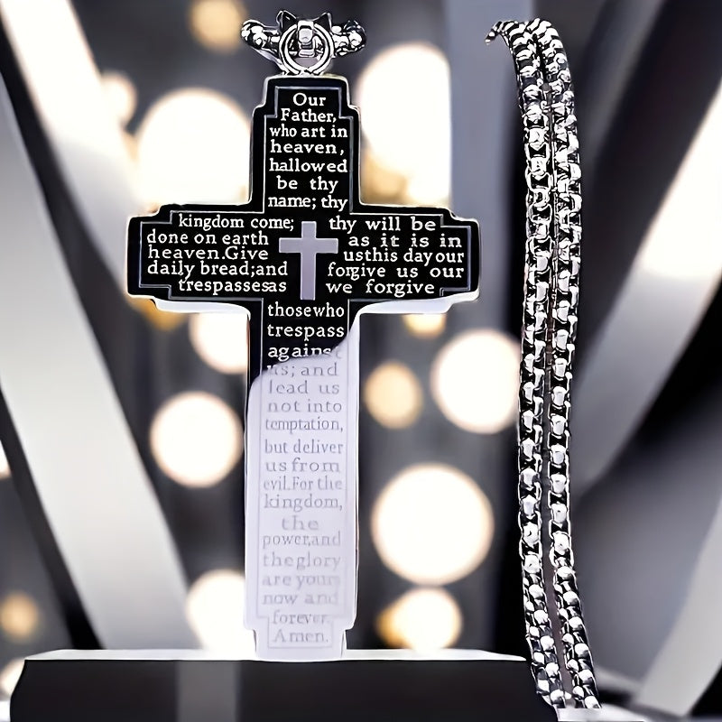 Vintage Cross Necklace Stainless Steel with Scripture Engraving