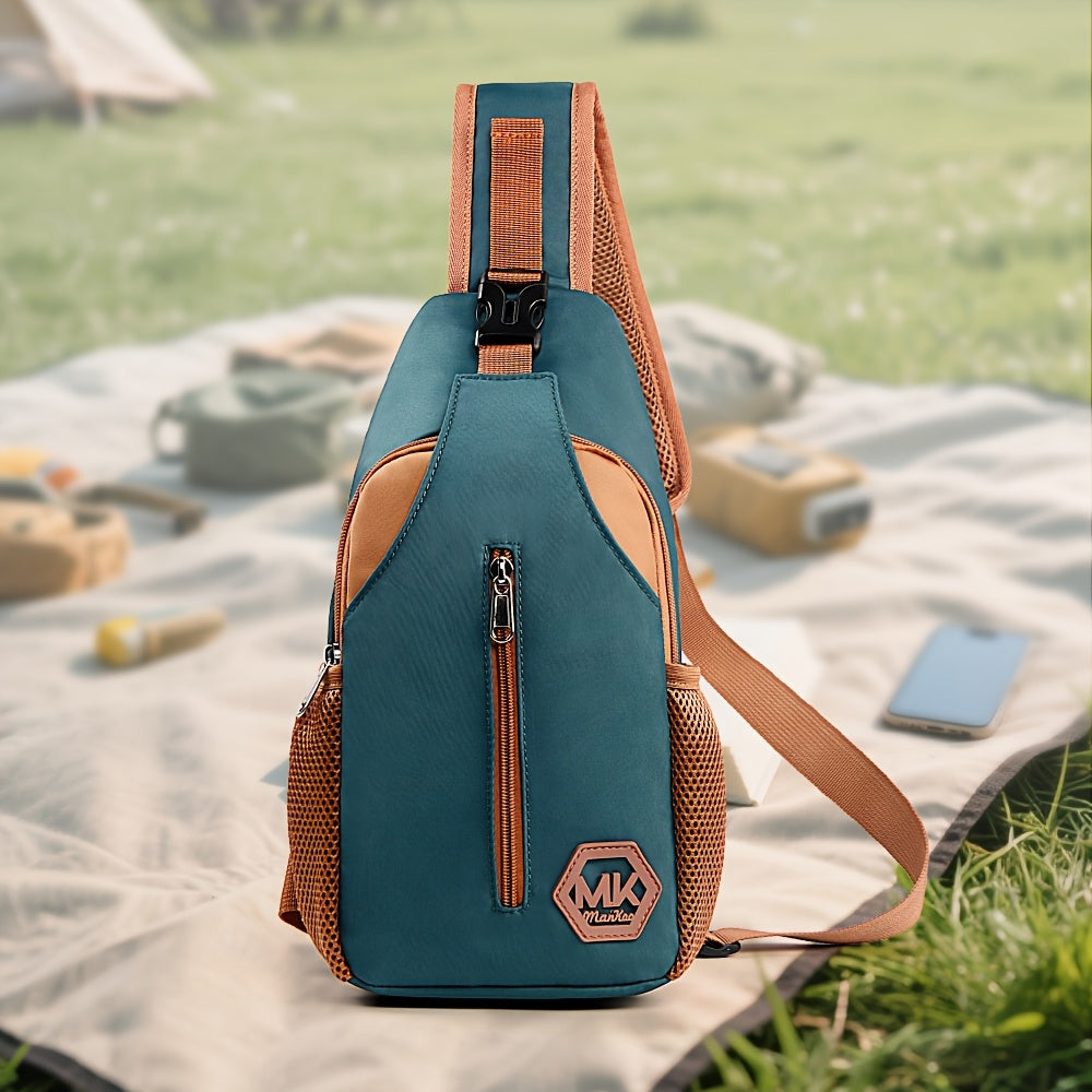 Nylon Crossbody Bag - Adjustable Strap with Zipper Closure