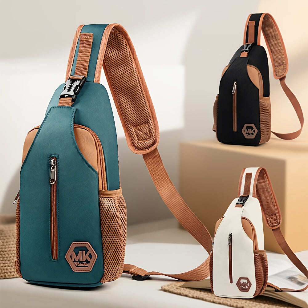 Nylon Crossbody Bag - Adjustable Strap with Zipper Closure