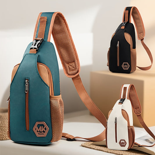 Nylon Crossbody Bag - Adjustable Strap with Zipper Closure