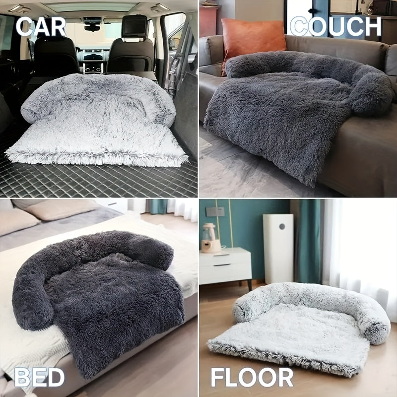 Fluffy Plush Dog Bed - Sofa Cushion with Washable Removable Cover