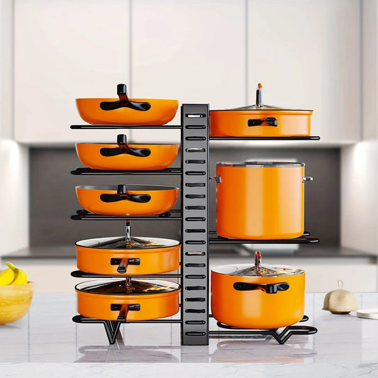 8-Tier Pot Rack Organizer, Space-saving Holder for Pots, Pans and lids