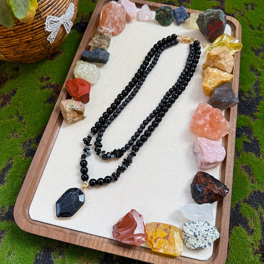 Guardian Necklace Set - Obsidian & Black Onyx Protection Jewelry