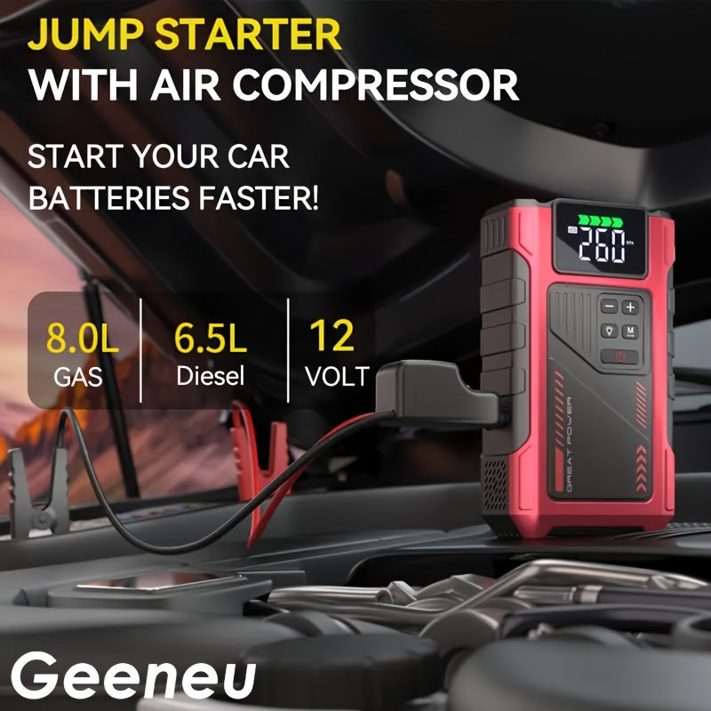Portable Car Jump Starter with Air Compressor - 150 PSI Tire Inflator