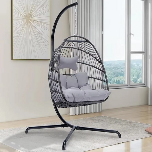 Wicker Hanging Egg Chair with Water Resistant Cushions