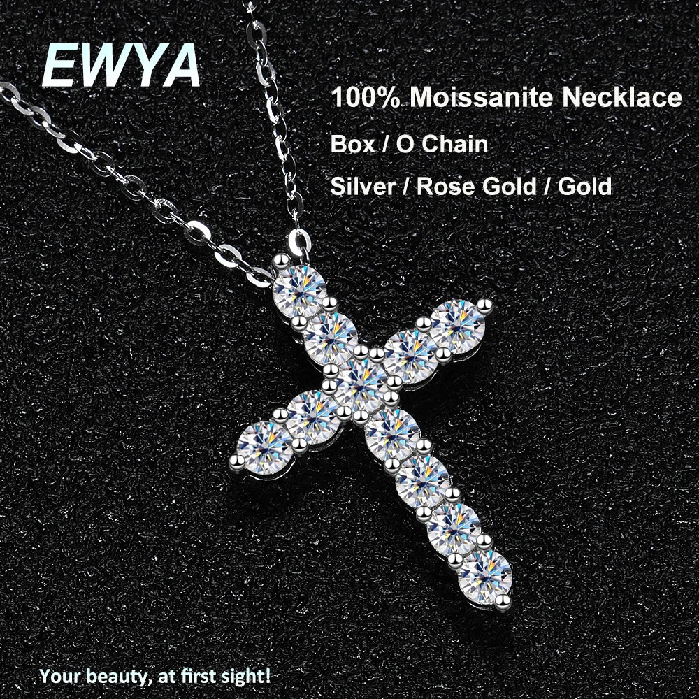 Moissanite Cross Pendant Necklace 925 Sterling Silver