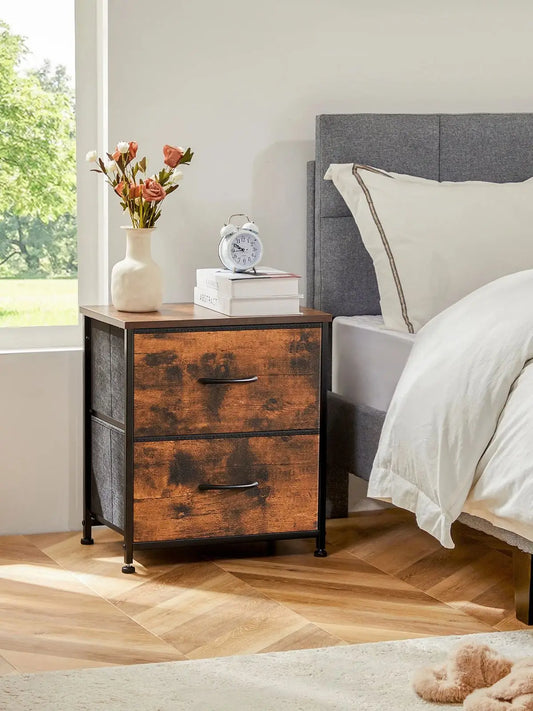 Bedroom Nightstand With 2 Fabric Drawers