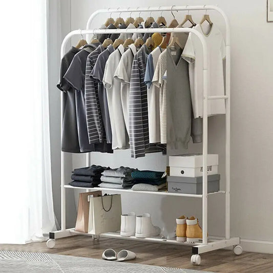 Rolling Cloths Rack Double Rail with Shoe Rack Shelf