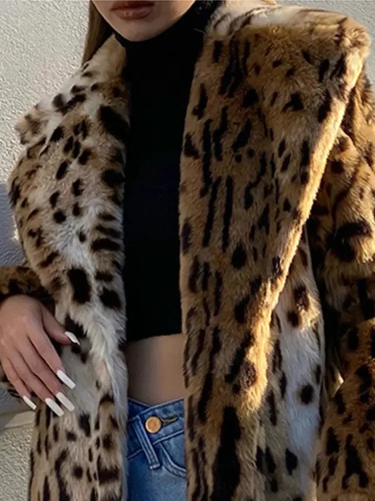 Leopard Fluffy Faux Fur Coat