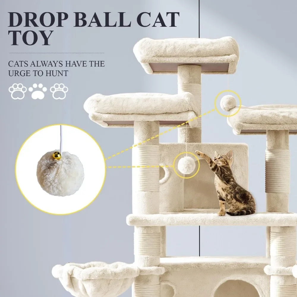 Multi-Level Cat Tree House 68-Inch with Condo, Scratching Posts, and Towers