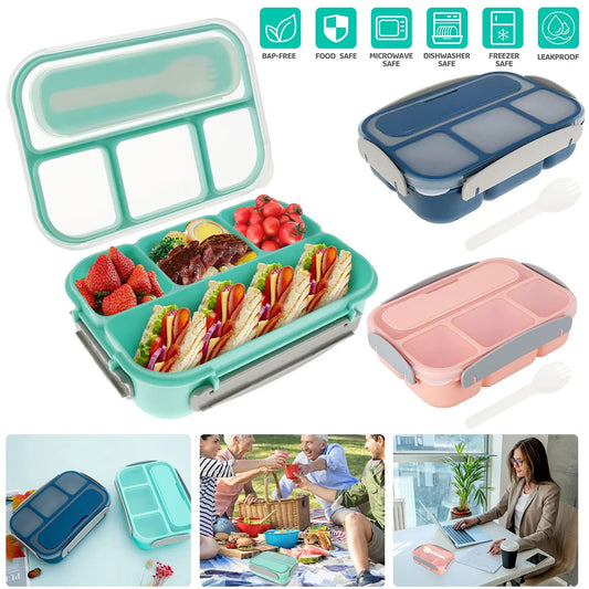 Bento Box 4 Compartments Sealed Leak-proof Portable Food Container for Home Office School Camping