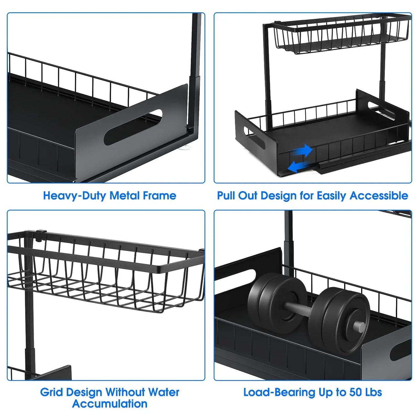 Under Sink 2 Tier Sliding Cabinet Basket Organizer Drawer