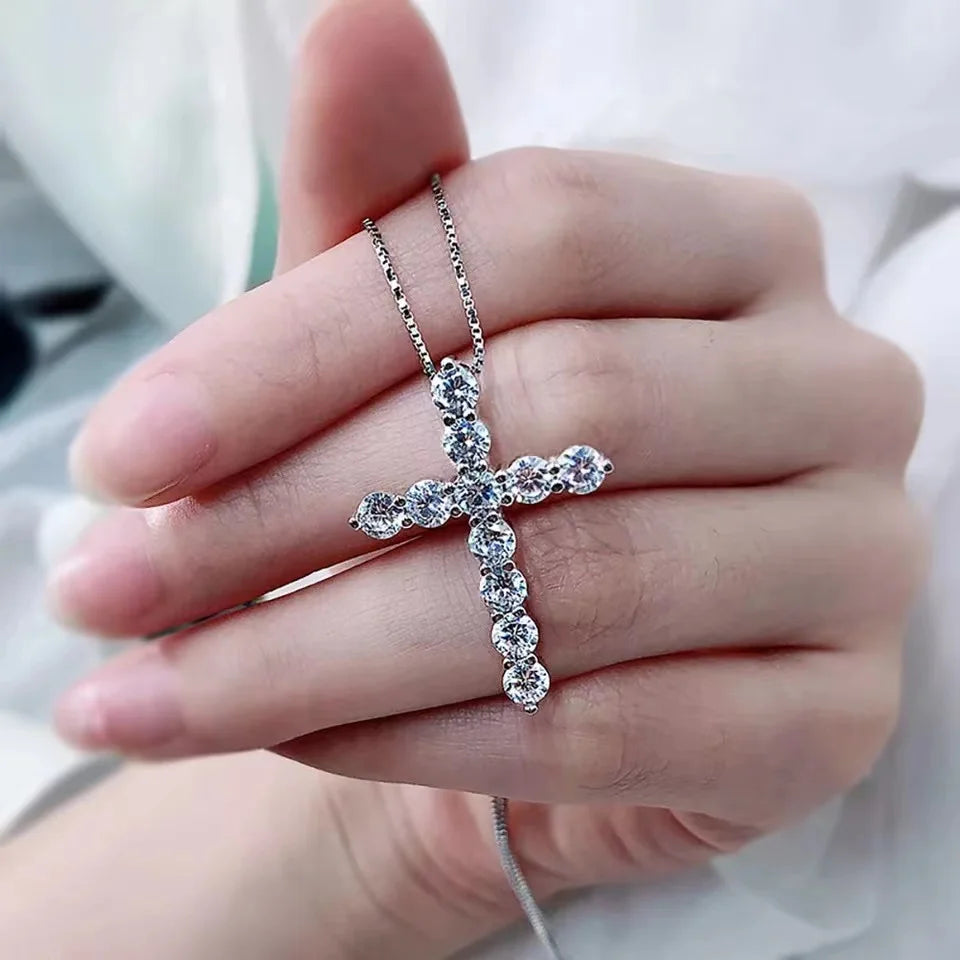 Moissanite Cross Pendant Necklace 925 Sterling Silver