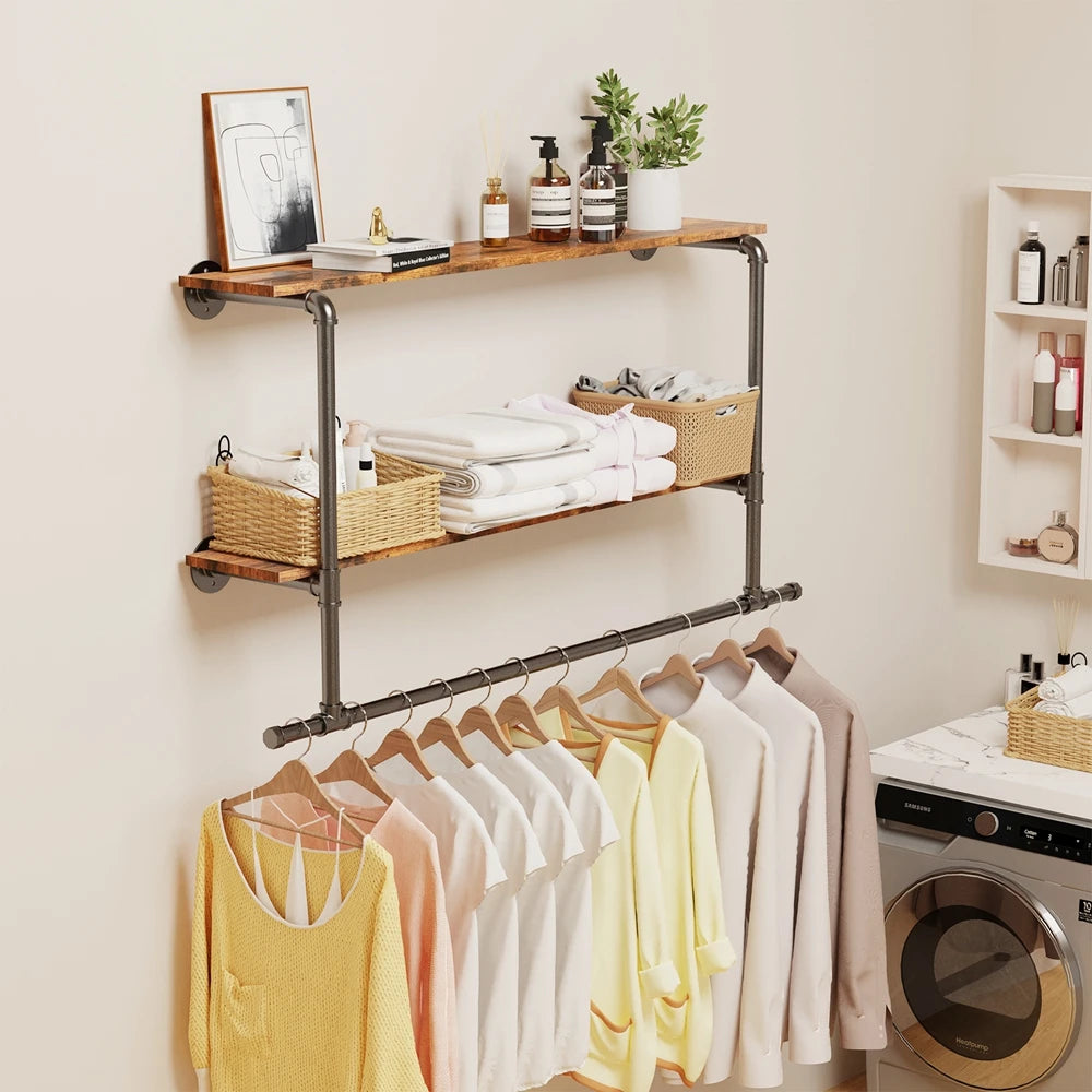 Wall Mounted Storage Shelf Industrial Pipe Hanging Rail Pole