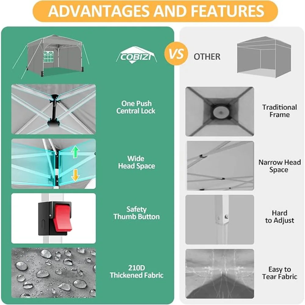 Canopy Tent 10x10, Easy Pop-Up Canopy for Party Camping
