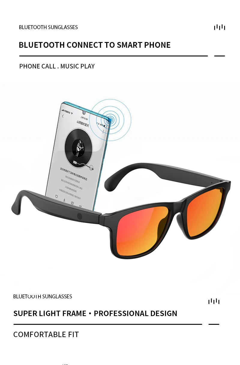 Bluetooth Smart Glasses with Built-in Speakers & Hands-Free Calling