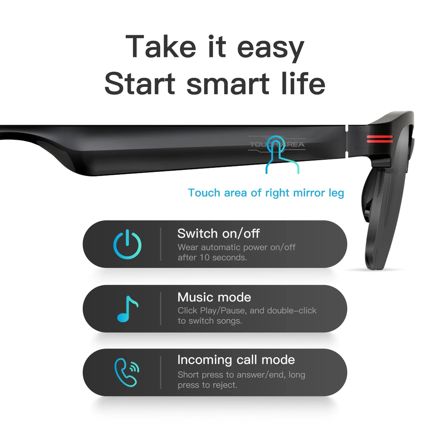 Smart Sunglasses Wireless Call Music Playback with Blue Light UV Protection IP67 Waterproof