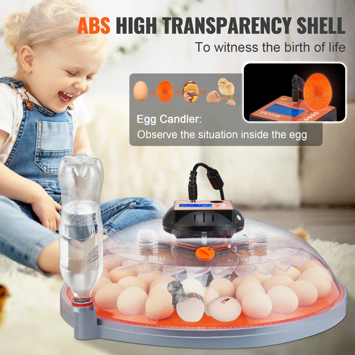 VEVOR Egg Incubator Automatic Turner Poultry Hatcher with Temperature Humidity Control for Chicken Duck Hatching Eggs