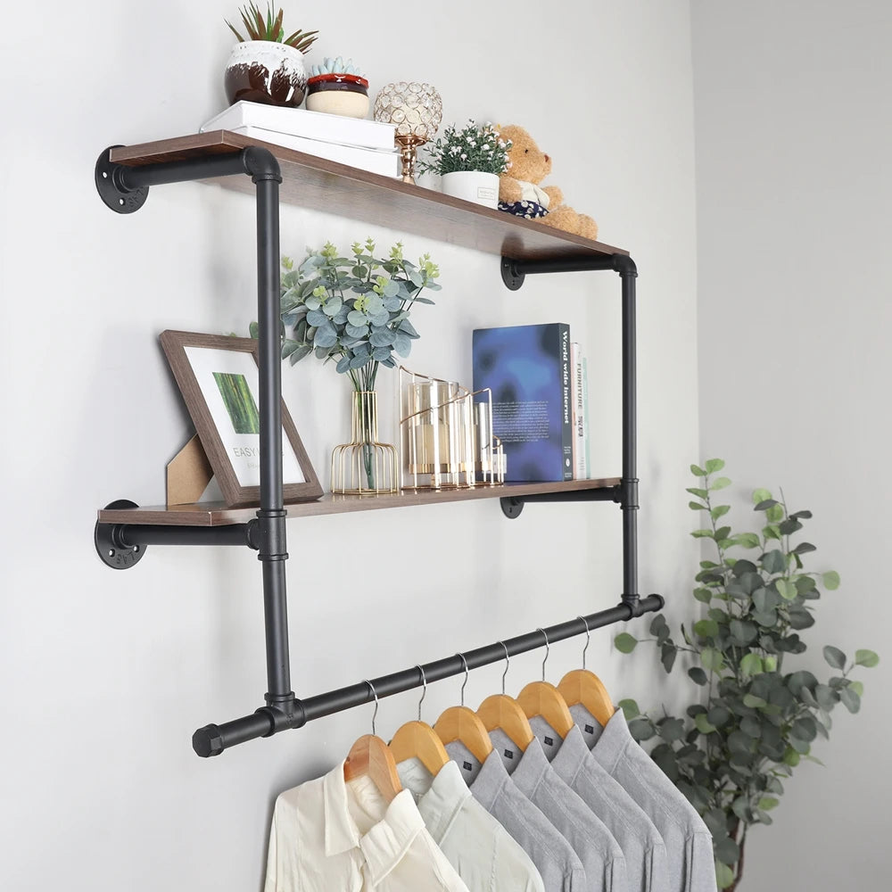 Wall Mounted Storage Shelf Industrial Pipe Hanging Rail Pole