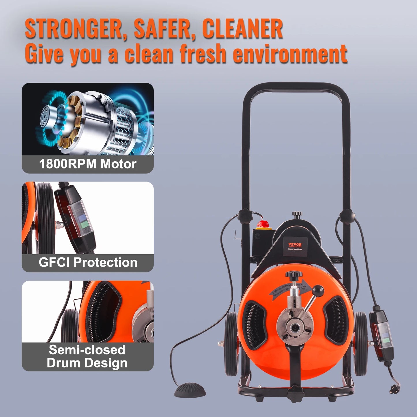 VEVOR Drain Cleaner Sewer Auger, Pipe Cleaning Machine